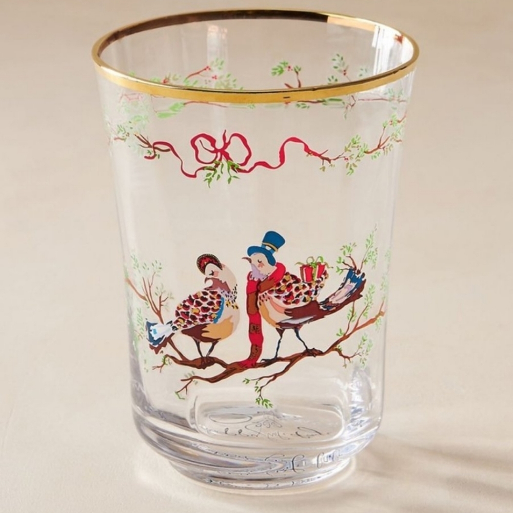 Anthropologie Inslee Fariss 12 Days of Christmas Turtledoves juice glass
